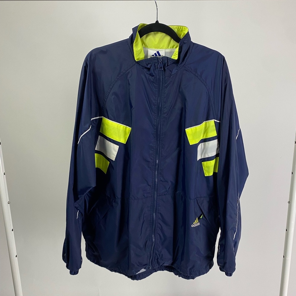 Vintage 90s adidas Windbreaker Full ZIP Large Neon Blue.